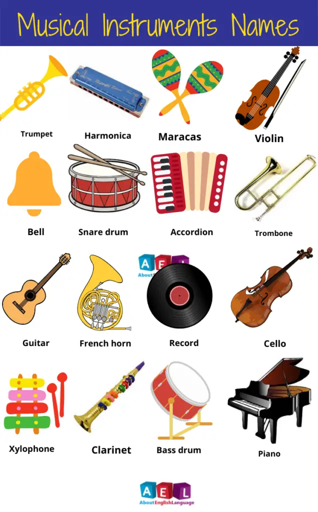 Useful Instruments Names 29+ list - Learn English language, Free English language Course